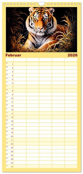 Produktbild: Familienplaner 2026 - Jahr des Tigers - Portr&auml;ts des chinesischen Tierkreiszeichens mit 5 Spalten (Wandkalender, 21 x 45 cm) CALVENDO