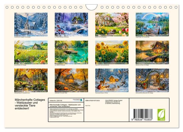 Produktbild: M&auml;rchenhafte Cottages - Waldzauber und versteckte Tiere entdecken! (Wandkalender 2027 DIN A4 quer), CALVENDO Monatskalender