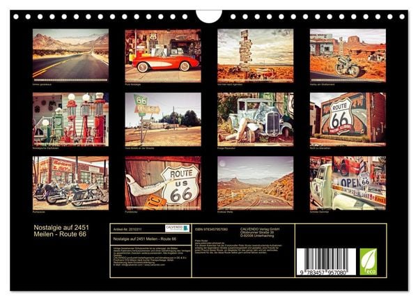 Produktbild: Nostalgie auf 2451 Meilen - Route 66 (Wandkalender 2026 DIN A4 quer), CALVENDO Monatskalender