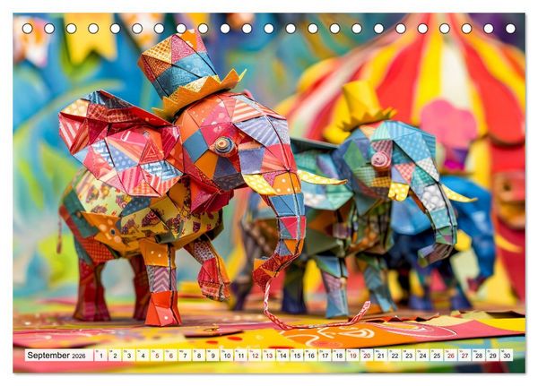 Produktbild: Bunter Origami Zirkus - Farbenfroher Zirkusspa&szlig; mit Origami-Figuren (Tischkalender 2026 DIN A5 quer), CALVENDO Monatskalender