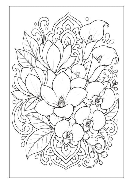Produktbild: Mandala Blumen Malbuch f&uuml;r Erwachsene mit 100 floralen Ausmalmotiven