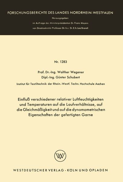 Produktbild: Einflu&szlig; verschiedener relativer Luftfeuchtigkeiten und Temperaturen auf die Laufverh&auml;ltnisse, auf die Gleichm&auml;&szlig;igkeit und auf die dynamometrischen Eig