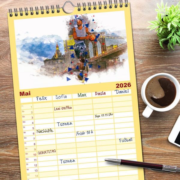 Produktbild: Familienplaner 2026 - Basketball Art mit 5 Spalten (Wandkalender, 21 x 45 cm) CALVENDO