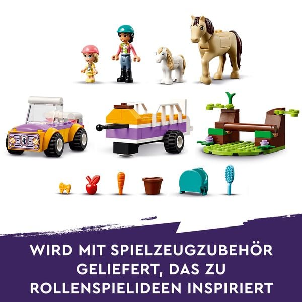 LEGO Friends 42634 Pferde- und Pony-Anhänger, Perde-Spielzeug mit Figuren