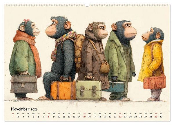 Produktbild: Verr&uuml;ckte Affenwelt (hochwertiger Premium Wandkalender 2026 DIN A2 quer), Kunstdruck in Hochglanz