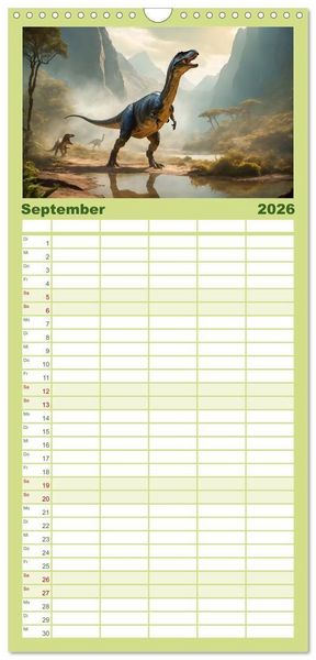 Produktbild: Familienplaner 2026 - Eine Reise in die Vergangenheit - Entdeckung der Tierwelt mit 5 Spalten (Wandkalender, 21 x 45 cm) CALVENDO