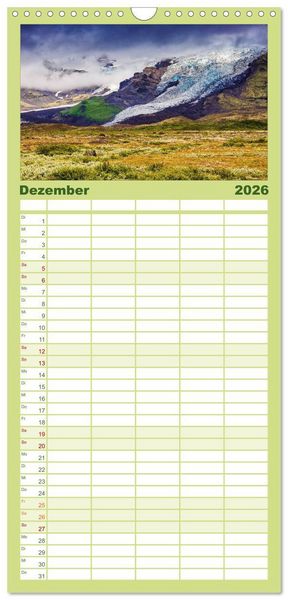 Produktbild: Familienplaner 2026 - Island - Spektakul&auml;re Landschaft aus Feuer, Wasser und Eis mit 5 Spalten (Wandkalender, 21 x 45 cm) CALVENDO