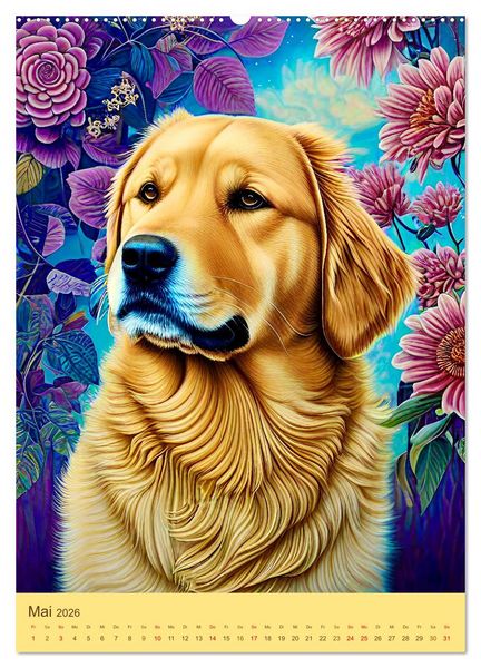 Produktbild: Golden Retriever. Kunstvolle Portr&auml;ts des beliebten Hundes (hochwertiger Premium Wandkalender 2026 DIN A2 hoch), Kunstdruck in Hochglanz
