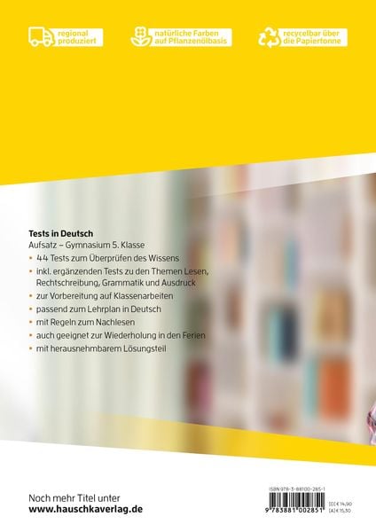 Produktbild: &Uuml;bungsheft mit Tests in Deutsch - Aufsatz Gymnasium 5. Klasse