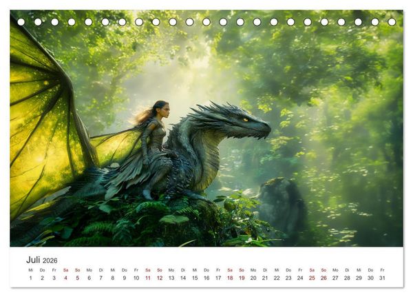 Produktbild: Kraft und Magie - Die Welt der Drachenkriegerinnen (Tischkalender 2026 DIN A5 quer), CALVENDO Monatskalender