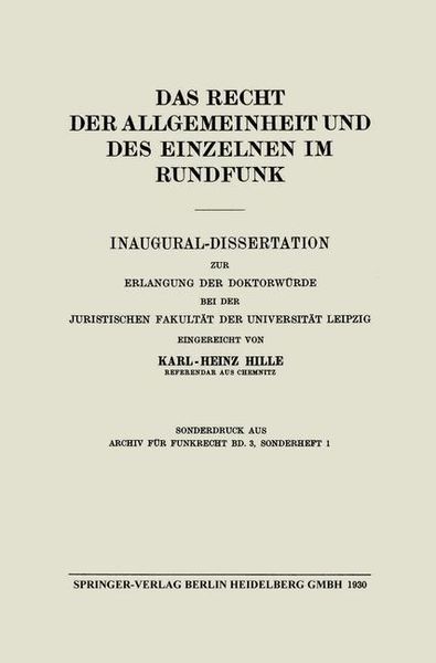 Produktbild: Das Recht der Allgemeinheit und des Einzelnen im Rundfunk