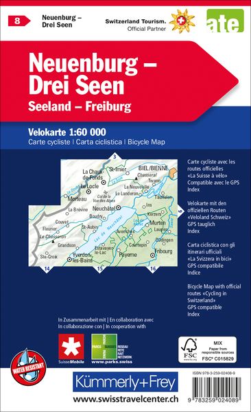 Produktbild: K&uuml;mmerly+Frey Velokarte 8 Neuch&acirc;tel, Trois Lacs 1:60.000