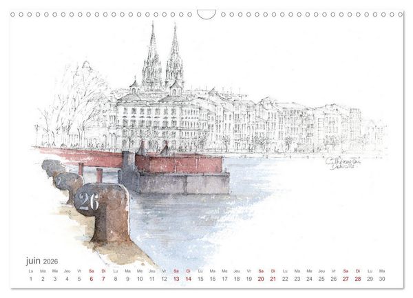 Produktbild: BORDEAUX, promenade dessin&eacute;e (Calendrier mural 2026 DIN A3 vertical), CALVENDO calendrier mensuel