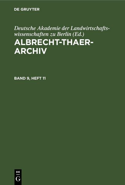 Produktbild: Albrecht-Thaer-Archiv. Band 9, Heft 11