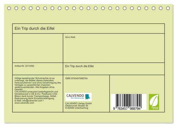 Produktbild: Ein Trip durch die Eifel (Tischkalender 2026 DIN A5 quer), CALVENDO Monatskalender