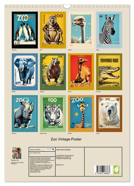 Produktbild: Zoo Vintage-Poster (Wandkalender 2026 DIN A3 hoch), CALVENDO Monatskalender