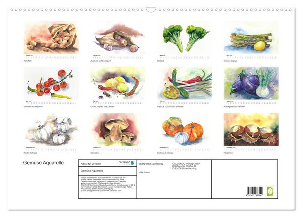 Produktbild: Gem&uuml;se Aquarelle (Wandkalender 2026 DIN A2 quer), CALVENDO Monatskalender