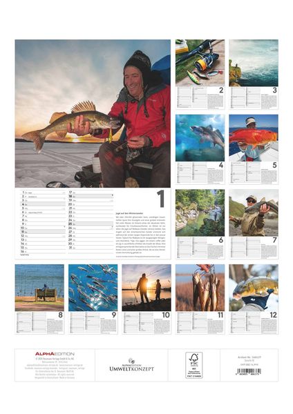 Produktbild: Der große Angelkalender 2026 - Bildkalender A3 (29,7x42 cm) - mit vielen Zusatzinformationen aus der Anglerwelt und Platz für Notizen - Wandkalender