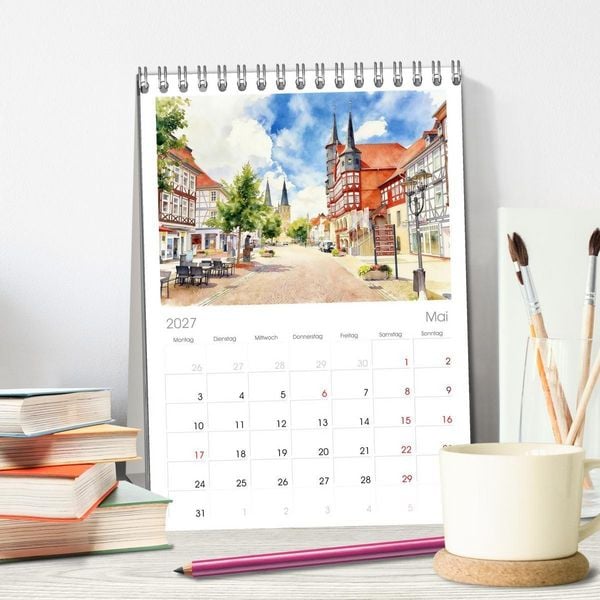 Produktbild: Tischplaner 2027 - Die sch&ouml;nsten Altst&auml;dte in Niedersachsen (A5 Tischkalender zum Aufstellen) CALVENDO