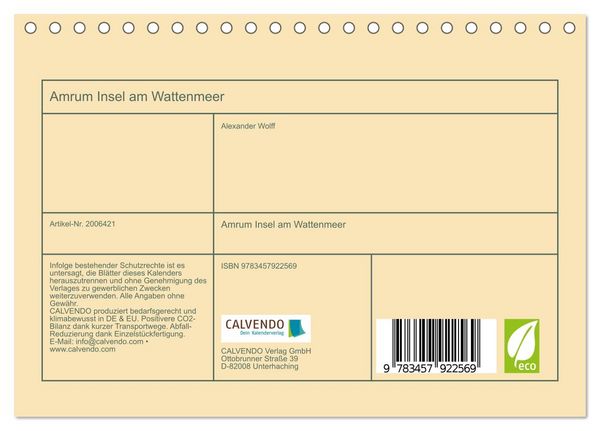 Produktbild: Amrum Insel am Wattenmeer (Tischkalender 2026 DIN A5 quer), CALVENDO Monatskalender