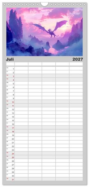 Produktbild: Familienplaner 2027 - Das Jahr der Drachen mit 5 Spalten (Wandkalender, 21 x 45 cm) CALVENDO