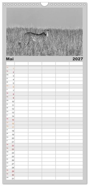 Produktbild: Familienplaner 2027 - Afrika Schwarz - Weiss mit 5 Spalten (Wandkalender, 21 x 45 cm) CALVENDO