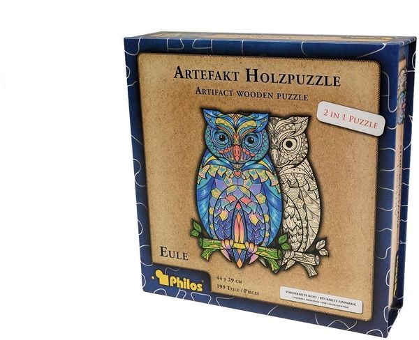 Produktbild: Artefakt Holzpuzzle 2 in 1 Eule, 199 Teile, in magnetischer Klappschachtel