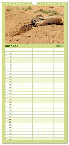 Produktbild: Familienplaner 2026 - Erdm&auml;nnchen mit 5 Spalten (Wandkalender, 21 x 45 cm) CALVENDO