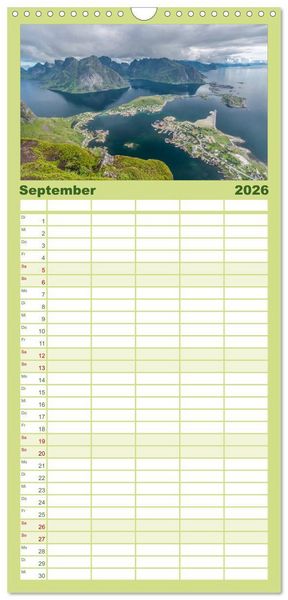 Produktbild: Familienplaner 2026 - Norwegen mit 5 Spalten (Wandkalender, 21 x 45 cm) CALVENDO
