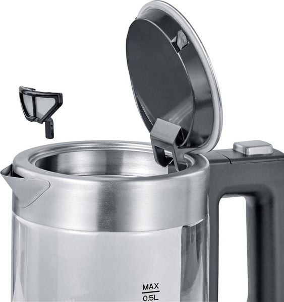Produktbild: Severin 3472 Wasserkocher schnurlos, &Uuml;berhitzungsschutz Edelstahl (geb&uuml;rstet), Schwarz Fassungsverm&ouml;gen: 0.5 l