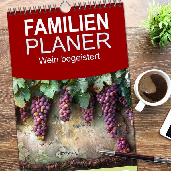 Produktbild: Familienplaner 2026 - Wein begeistert mit 5 Spalten (Wandkalender, 21 x 45 cm) CALVENDO