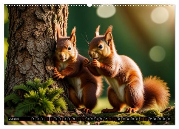 Produktbild: Rote Eichh&ouml;rnchen - zauberhaft anders mit KI (hochwertiger Premium Wandkalender 2026 DIN A2 quer), Kunstdruck in Hochglanz