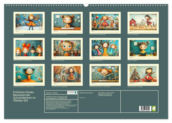 Produktbild: Fr&ouml;hliche Kinder. Bezaubernde Schulm&auml;dchen im &Ouml;lbilder-Stil (Wandkalender 2026 DIN A2 quer), CALVENDO Monatskalender