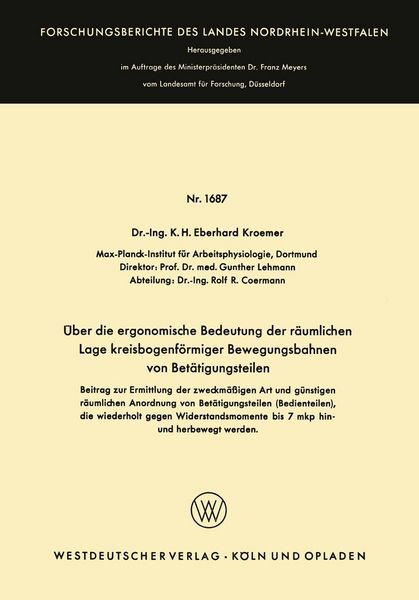 Produktbild: &Uuml;ber die ergonomische Bedeutung der r&auml;umlichen Lage kreisbogenf&ouml;rmiger Bewegungsbahnen von Bet&auml;tigungsteilen