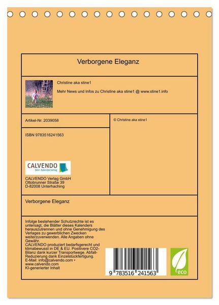 Produktbild: Verborgene Eleganz (Tischkalender 2026 DIN A5 hoch), CALVENDO Monatskalender