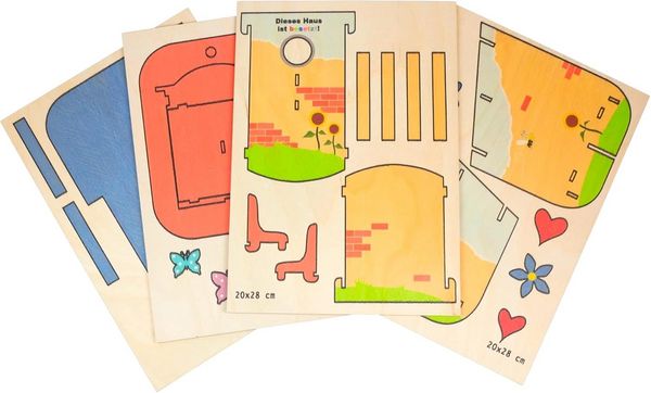 Produktbild: PEBARO 399/3S - Laubs&auml;gevorlage Vogelhaus bunt bedruckt, 4 Platten, DIN A4