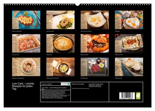 Produktbild: Low Carb - Leichte Rezepte f&uuml;r jeden Tag (hochwertiger Premium Wandkalender 2026 DIN A2 quer), Kunstdruck in Hochglanz