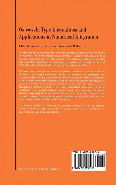 Produktbild: Ostrowski Type Inequalities and Applications in Numerical Integration