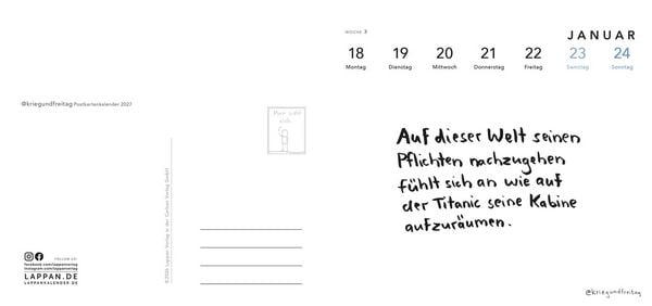 Produktbild: kriegundfreitag: Postkartenkalender 2027