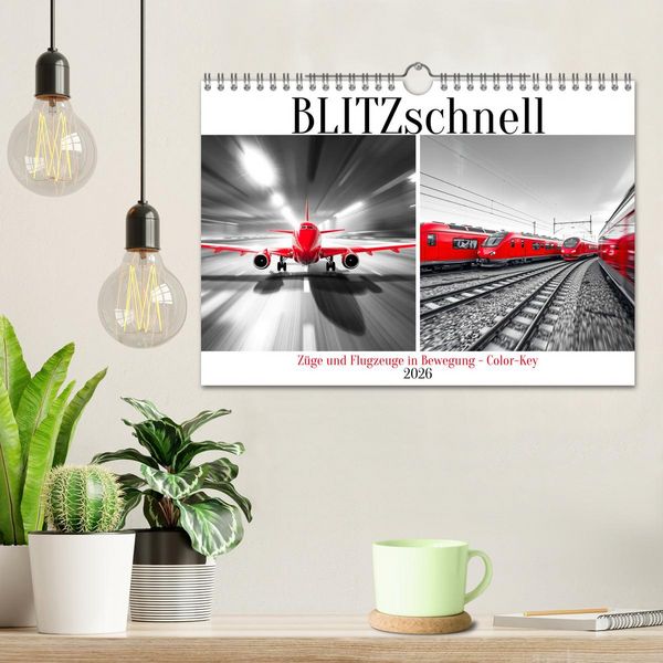 Produktbild: BLITZschnell - Z&uuml;ge und Flugzeuge in Bewegung - Color-Key (Wandkalender 2026 DIN A4 quer), CALVENDO Monatskalender