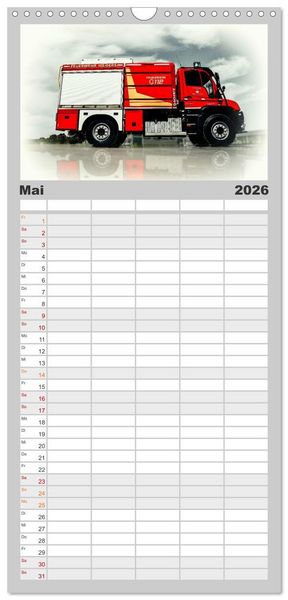 Produktbild: Familienplaner 2026 - Feuerwehrfahrzeuge mit 5 Spalten (Wandkalender, 21 x 45 cm) CALVENDO