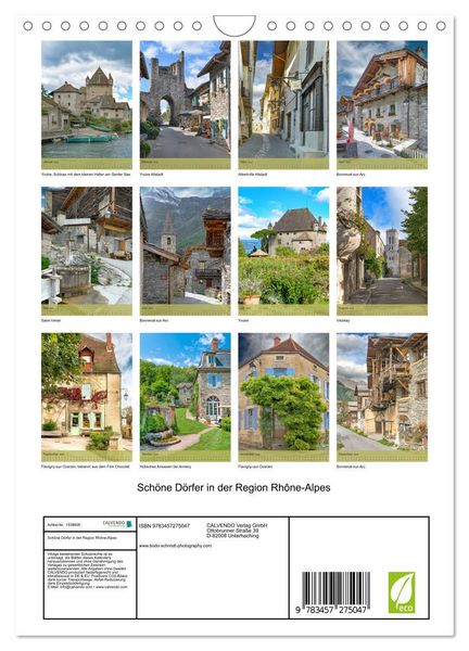 Produktbild: Sch&ouml;ne D&ouml;rfer in der Region Rh&ocirc;ne-Alpes (Wandkalender 2026 DIN A4 hoch), CALVENDO Monatskalender