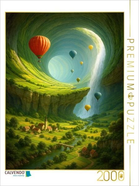 CALVENDO Puzzle Die fruchtbare Höhle - Heißluftballons in Fantasy Landschaft | 2000 Teile Lege-Größe 90x67cm Foto-Puzzle für glückliche Stunden