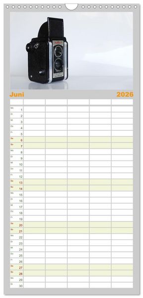 Produktbild: Familienplaner 2026 - Alte Fotoapparate - Kameras von Kodak der Jahre 1905 bis 1977 mit 5 Spalten (Wandkalender, 21 x 45 cm) CALVENDO