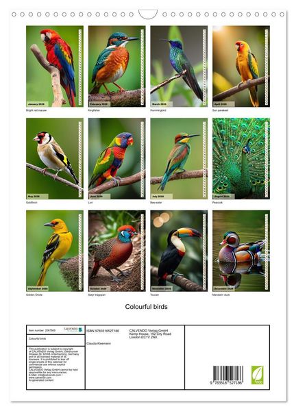 Produktbild: Colourful birds (Wall Calendar 2026 DIN A3 portrait), CALVENDO 12 Month Wall Calendar