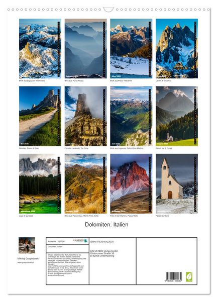 Produktbild: Dolomiten. Italien (Wandkalender 2026 DIN A2 hoch), CALVENDO Monatskalender