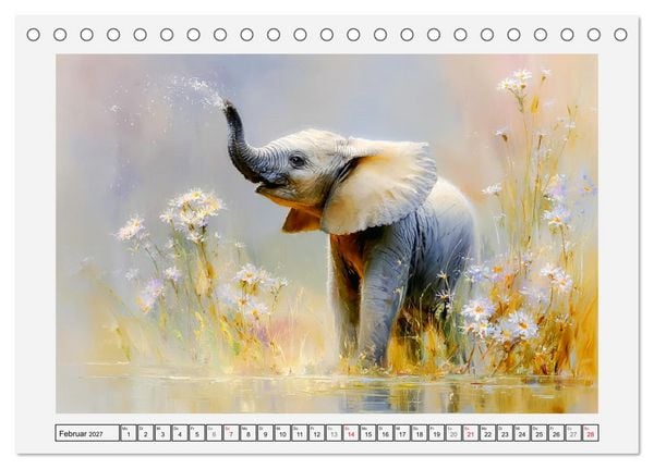 Produktbild: Elefanten. Graue Riesenbabys im Grasland (Tischkalender 2027 DIN A5 quer), CALVENDO Monatskalender