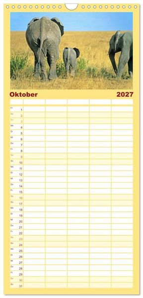 Produktbild: Familienplaner 2027 - Elefanten in der Serengeti mit 5 Spalten (Wandkalender, 21 x 45 cm) CALVENDO