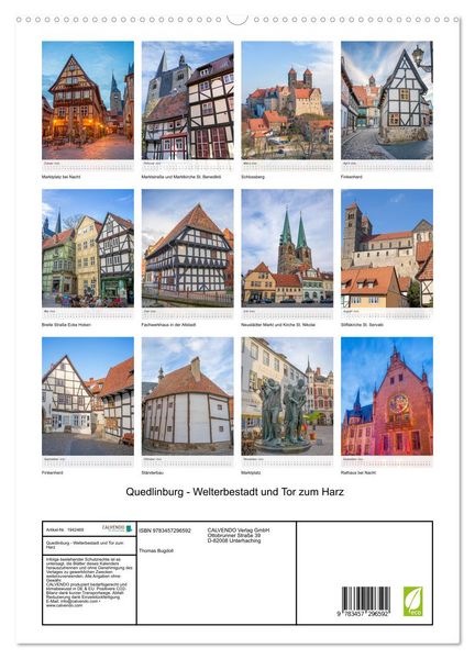 Produktbild: Quedlinburg - Welterbestadt und Tor zum Harz (hochwertiger Premium Wandkalender 2026 DIN A2 hoch), Kunstdruck in Hochglanz