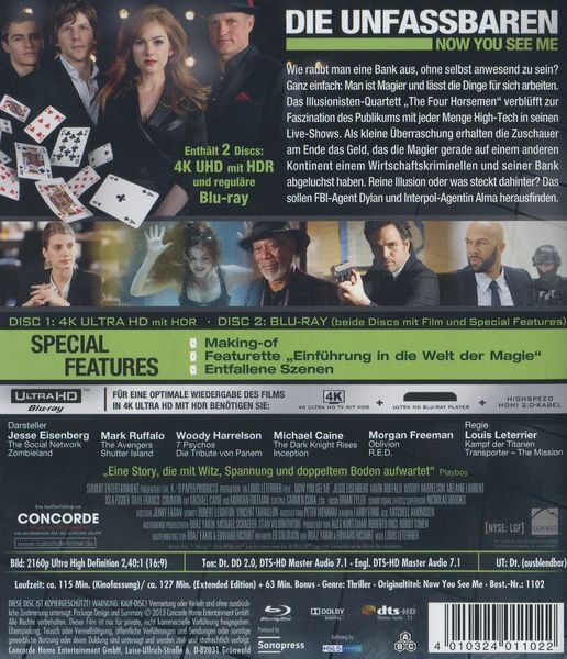 Produktbild: Die Unfassbaren - Now you see me (4K Ultra HD) (+ Blu-ray)